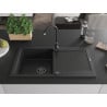Mexen Leo Granitspüle 1-Becken mit Abtropffläche 900 x 500 mm, schwarz, schwarzer Siphon - 6501901010-77-B
