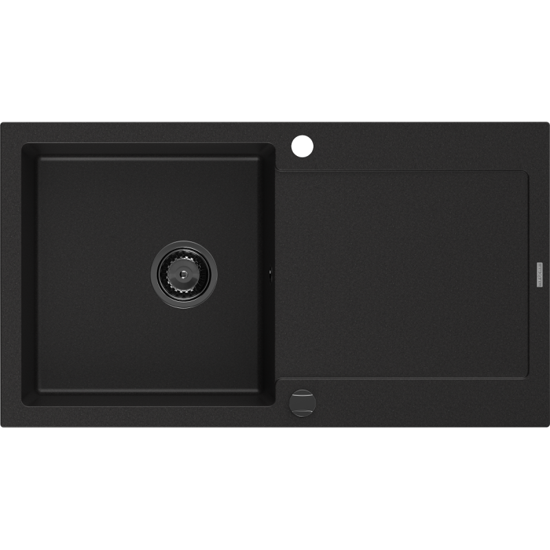 Mexen Leo fregadero de granito de 1 seno con escurridor 900 x 500 mm, negro, sifón negro - 6501901010-77-B