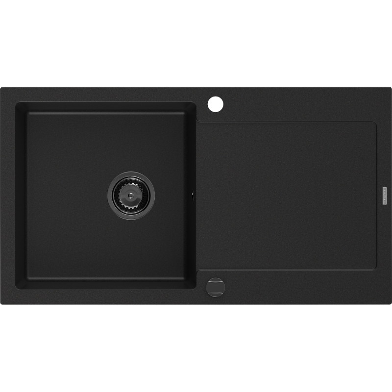 Mexen Leo Granitspüle 1-Becken mit Abtropffläche 900 x 500 mm, schwarz, Siphon schwarz - 6501901010-77-B