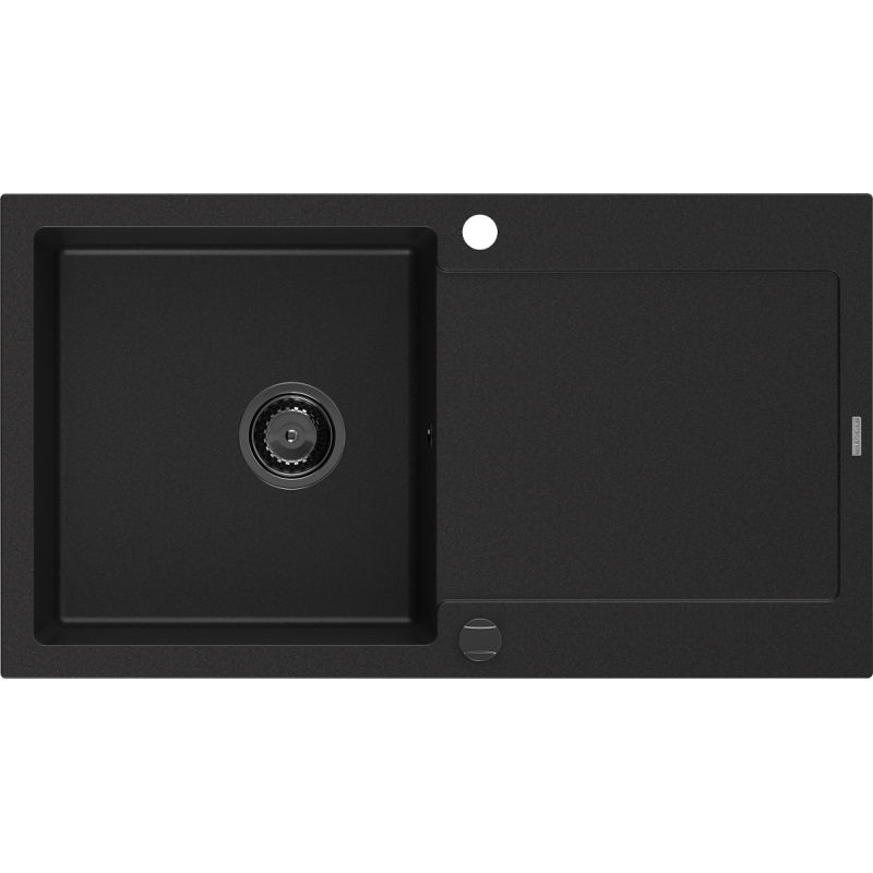 Mexen Leo lava-loiça de granito de 1 cuba com escorredor 900 x 500 mm, preto, sifão preto - 6501901010-77-B