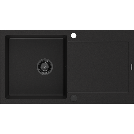 Mexen Leo évier en granit 1 bac avec égouttoir 900 x 500 mm, noir, siphon noir - 6501901010-77-B