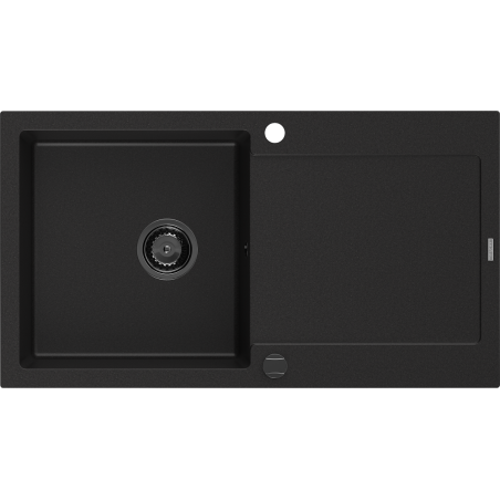 Mexen Leo évier en granit à 1 bac avec égouttoir 900 x 500 mm, noir, siphon noir - 6501901010-77-B
