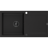 Mexen Leo évier en granit 1 bac avec égouttoir 900 x 500 mm, noir, siphon noir - 6501901010-77-B