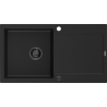 Mexen Leo évier en granit à 1 bac avec égouttoir 900 x 500 mm, noir, siphon noir - 6501901010-77-B