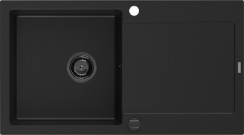 Mexen Leo fregadero de granito de 1 seno con escurridor 900 x 500 mm, negro, sifón negro - 6501901010-77-B