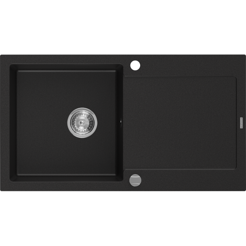 Mexen Leo Évier en granit à 1 bac avec égouttoir 900 x 500 mm, noir, siphon chromé - 6501901010-77