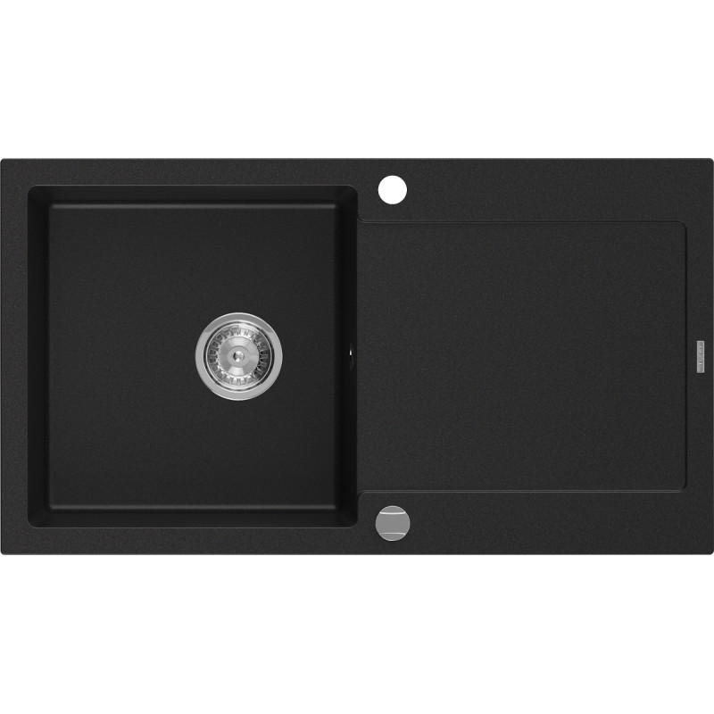 Mexen Leo graniidist valamu, ühekausiline, nõrgumisalusega, 900 x 500 mm, must, kroom sifoon - 6501901010-77
