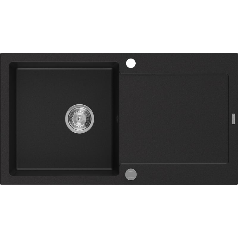 Mexen Leo granite sink 1-bowl with drainer 900 x 500 mm, black, chrome siphon - 6501901010-77