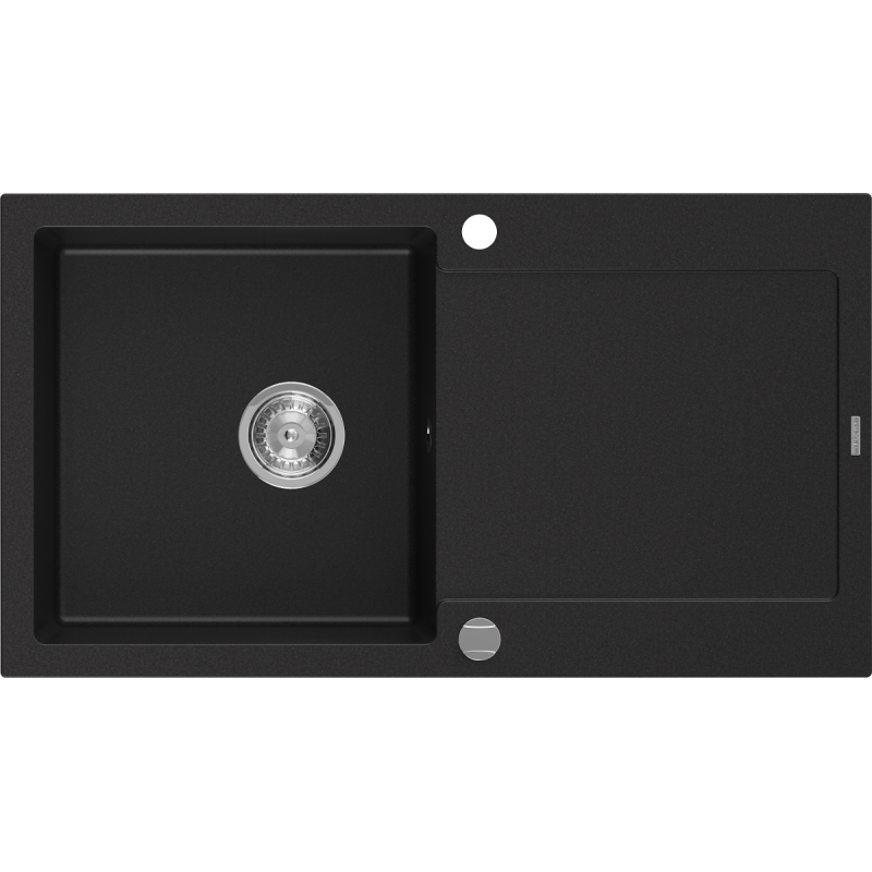 Mexen Leo Granitspüle 1-becken mit Abtropffläche 900 x 500 mm, schwarz, Siphon Chrom - 6501901010-77