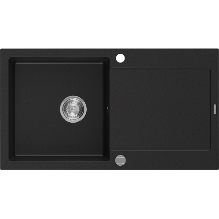 Mexen Leo granieten spoelbak 1-kuips met afdruiprek 900 x 500 mm, zwart, chroom sifon - 6501901010-77