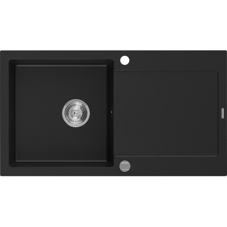 Mexen Leo Granitspüle 1-becken mit Abtropffläche 900 x 500 mm, schwarz, Siphon Chrom - 6501901010-77