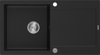 Mexen Leo fregadero de granito de 1 seno con escurridor 900 x 500 mm, negro, sifón cromo - 6501901010-77