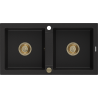 Mexen Mario fregadero de granito 2 cámaras 820 x 436 mm, negro, sifón dorado - 6504822000-77-G