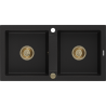 Mexen Mario lavello in granito a 2 vasche 820 x 436 mm, nero, sifone dorato - 6504822000-77-G