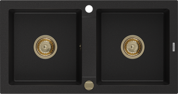 Mexen Mario granitdiskho med dubbla fack 820 x 436 mm, svart, guld avloppssats - 6504822000-77-G