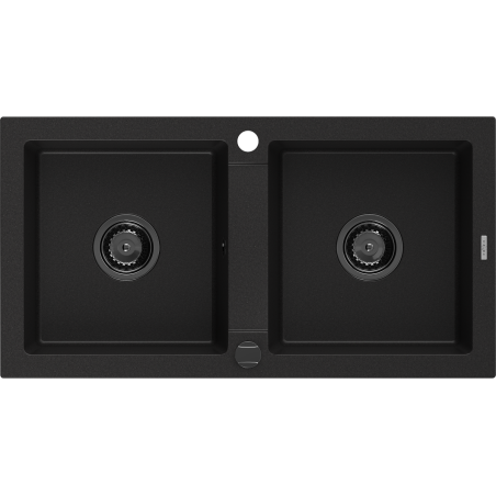 Mexen Mario granieten spoelbak 2-kamer 820 x 436 mm, zwart, zwarte sifon - 6504822000-77-B