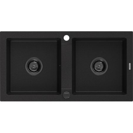 Mexen Mario Granitspüle 2-Kammer 820 x 436 mm, schwarz, Siphon schwarz - 6504822000-77-B