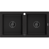 Mexen Mario évier en granit à 2 bacs 820 x 436 mm, noir, siphon noir - 6504822000-77-B