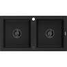 Mexen Mario granitische gootsteen met 2 compartimenten 820 x 436 mm, zwart, zwarte sifon - 6504822000-77-B