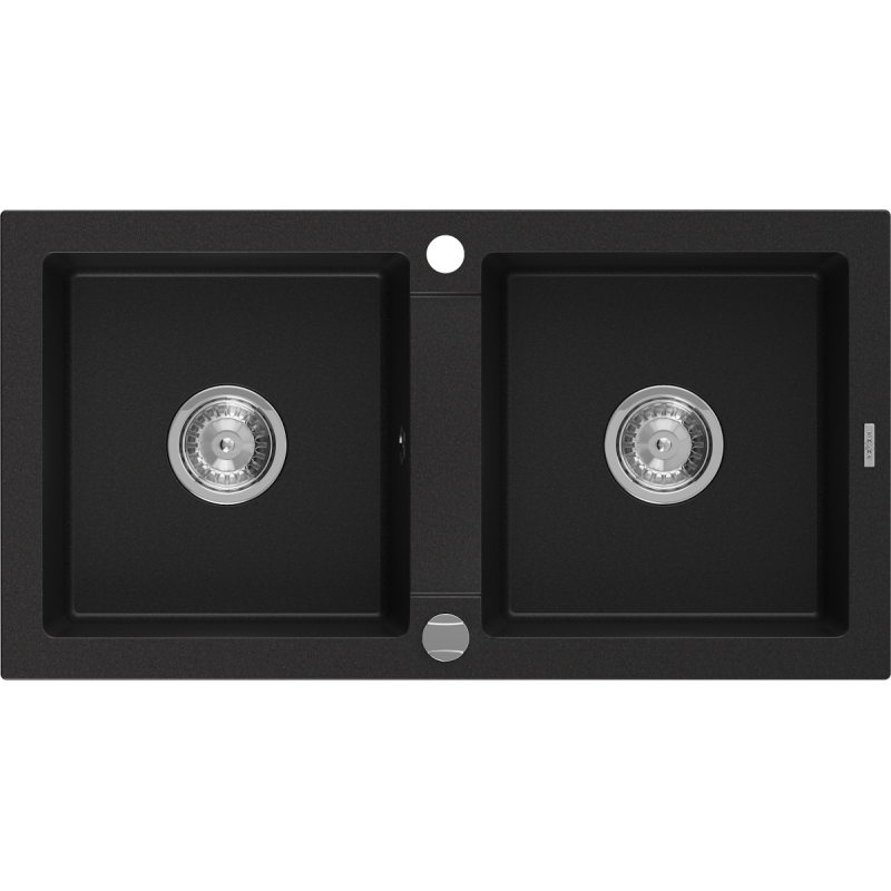 Mexen Mario Granitspüle 2-Kammer 820 x 436 mm, schwarz, Siphon Chrom - 6504822000-77