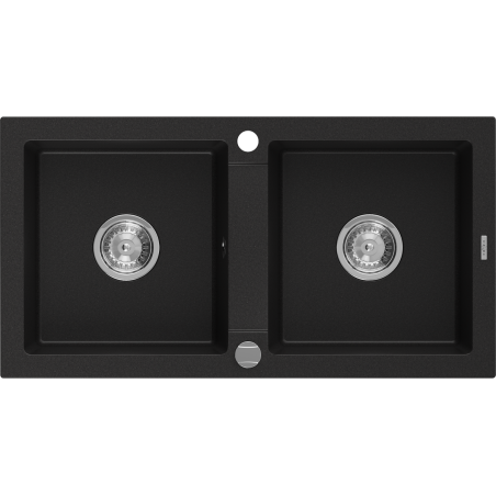 Mexen Mario lava-loiça de granito de 2 cubas 820 x 436 mm, preto, sifão cromado - 6504822000-77