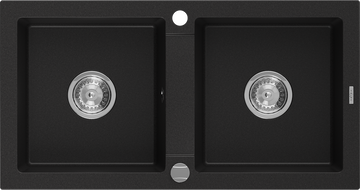Mexen Mario lava-loiça de granito de 2 cubas 820 x 436 mm, preto, sifão cromado - 6504822000-77
