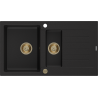 Mexen Matias lava-louça de granito de 1,5 cubas com escorredor 900 x 505 mm, preto, sifão dourado - 6502901505-77-G