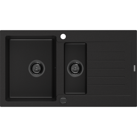 Mexen Matias fregadero de granito de 1,5 senos con escurridor 900 x 505 mm, negro, sifón negro - 6502901505-77-B