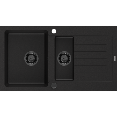 Mexen Matias graniittinen 1,5-lokeroinen tiskiallas valutustasolla 900 x 505 mm, musta, musta sifoni - 6502901505-77-B