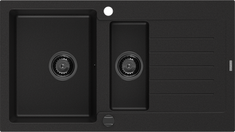 Mexen Matias fregadero de granito de 1,5 senos con escurridor 900 x 505 mm, negro, sifón negro - 6502901505-77-B