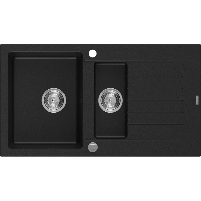 Mexen Matias Granitabutt 1,5-Kummer mat Oflaaf 900 x 505 mm, schwaarz, chrom Siphon - 6502901505-77
