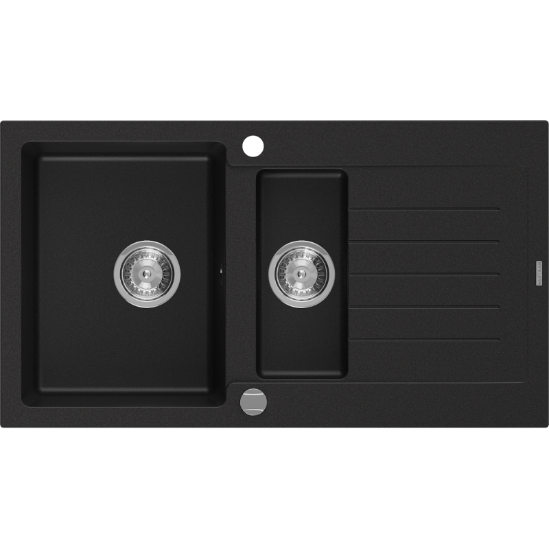 Mexen Matias lava-loiça de granito de 1,5 bacias com escorredor 900 x 505 mm, preto, sifão cromado - 6502901505-77