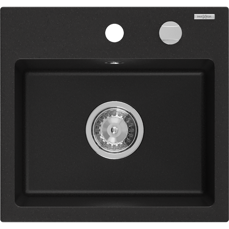 Mexen Milo fregadero de granito de 1 cubeta 435 x 410 mm, negro, sifón cromo - 6505441000-77