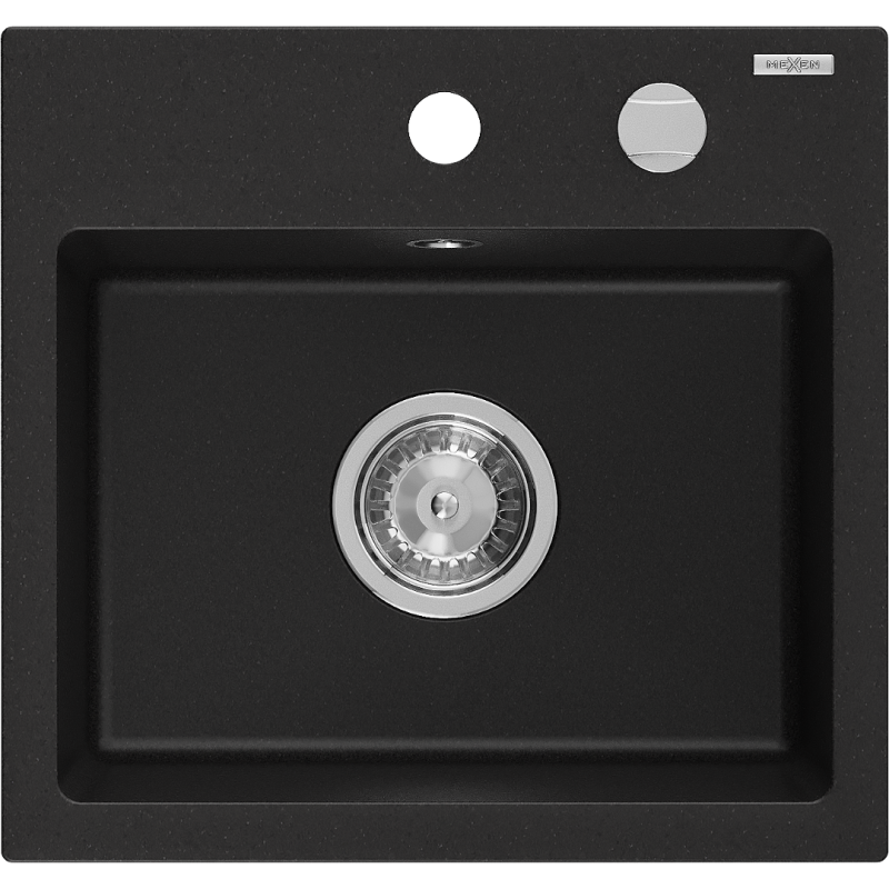 Mexen Milo graniittinen yksialtainen pesuallas 435 x 410 mm, musta, krominen sifoni - 6505441000-77