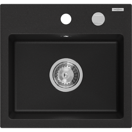 Mexen Milo fregadero de granito de 1 cubeta 435 x 410 mm, negro, sifón cromo - 6505441000-77