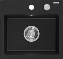 Mexen Milo lavello da cucina in granito 1-vasca 435 x 410 mm, nero, sifone cromato - 6505441000-77