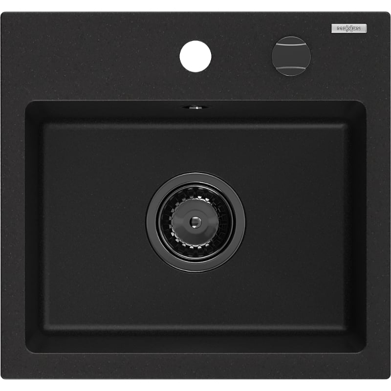 Mexen Milo fregadero de granito de 1 compartimento 435 x 410 mm, negro, sifón negro - 6505441000-77-B