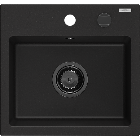 Mexen Milo fregadero de granito de 1 compartimento 435 x 410 mm, negro, sifón negro - 6505441000-77-B