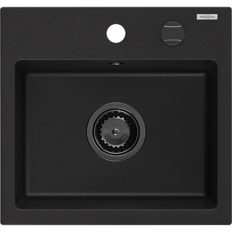 Mexen Milo granieten gootsteen 1-komerig 435 x 410 mm, zwart, zwarte sifon - 6505441000-77-B