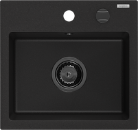 Mexen Milo lavello in granito a 1 vasca 435 x 410 mm, nero, sifone nero - 6505441000-77-B