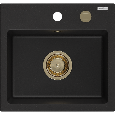 Mexen Milo fregadero de granito de 1 cubeta 435 x 410 mm, negro, sifón dorado - 6505441000-77-G