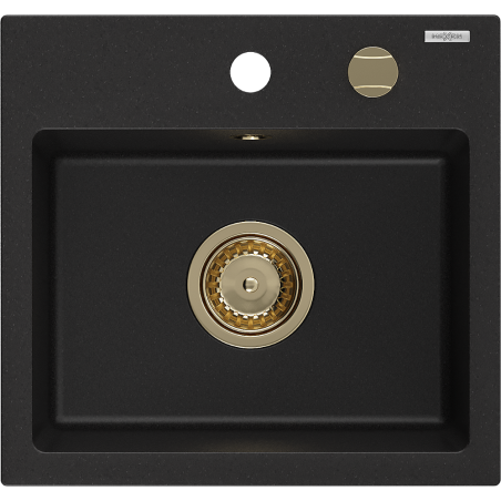 Mexen Milo granite sink 1-bowl 435 x 410 mm, black, gold siphon - 6505441000-77-G