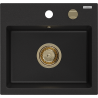 Mexen Milo fregadero de granito de 1 tazón 435 x 410 mm, negro, sifón dorado - 6505441000-77-G