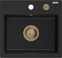 Mexen Milo fregadero de granito de 1 tazón 435 x 410 mm, negro, sifón dorado - 6505441000-77-G