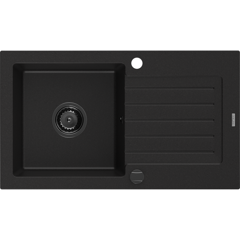 Mexen Pablo lava-loiças de granito de 1 compartimento com escorredor 752 x 436 mm, preto, sifão preto - 6510751010-77-B