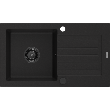 Mexen Pablo fregadero de granito de 1 cuenco con escurridor 752 x 436 mm, negro, sifón negro - 6510751010-77-B