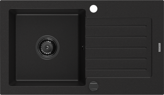 Mexen Pablo fregadero de granito de 1 cuenco con escurridor 752 x 436 mm, negro, sifón negro - 6510751010-77-B