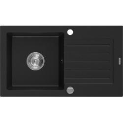 Mexen Pablo zlewozmywak granitowy 1-komorowy z ociekaczem 752 x 436 mm, czarny, syfon chrom - 6510751010-77
