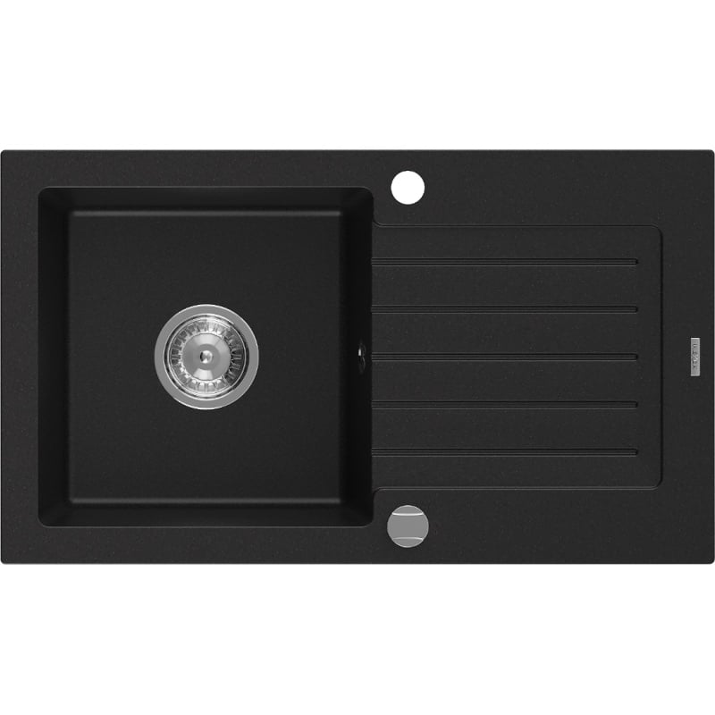 Mexen Pablo évier en granit 1 bac avec égouttoir 752 x 436 mm, noir, siphon chromé - 6510751010-77