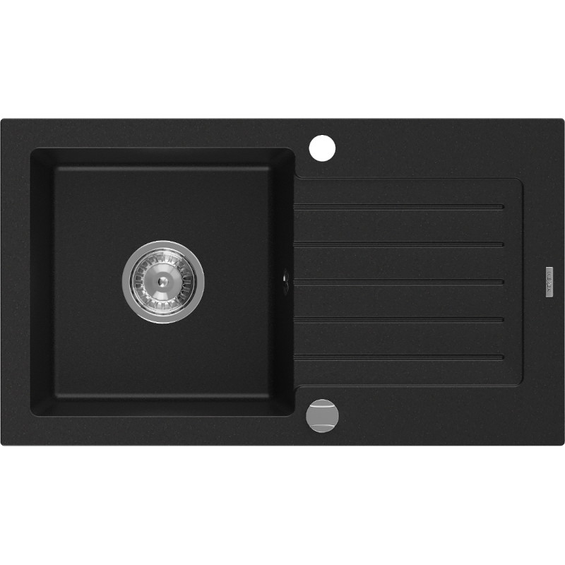 Mexen Pablo granite sink 1-bowl with drainer 752 x 436 mm, black, chrome siphon - 6510751010-77